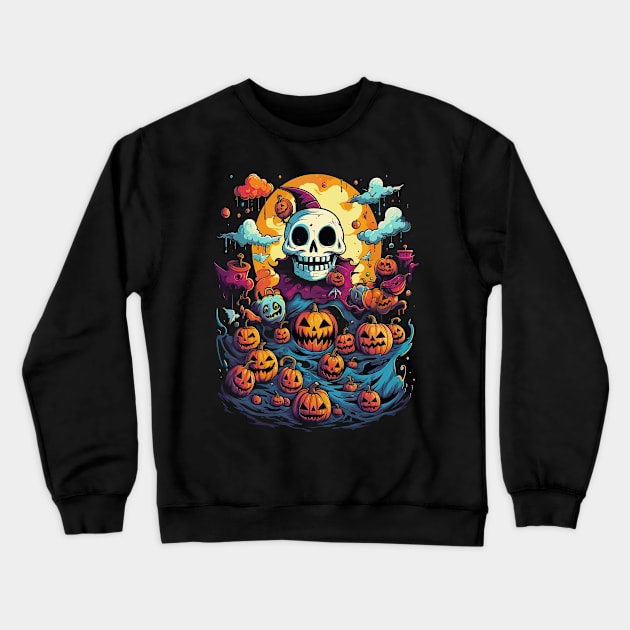 Halloween Anime Jester Skull Crewneck Sweatshirt by pa2rok